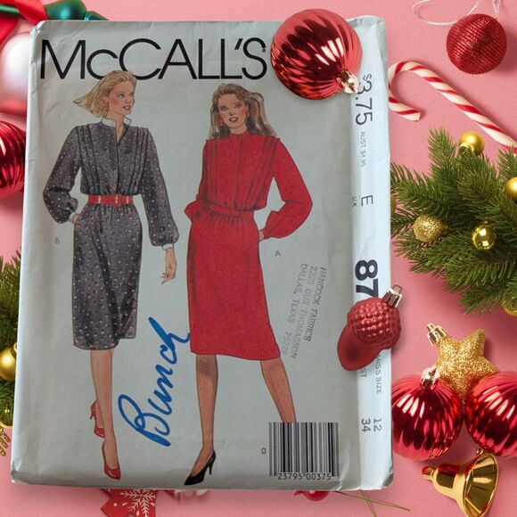 Vintage Sewing Pattern McCalls Women Dress #8772 Size 12 Uncut 80s Style Belt - Picture 1 of 6